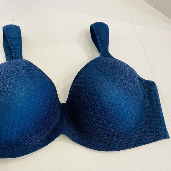 38DD ADRIENNE VITTADINI STUDIO Bra Molded Cups Mesh Band Underwire Navy Blue - Picture 3 of 13